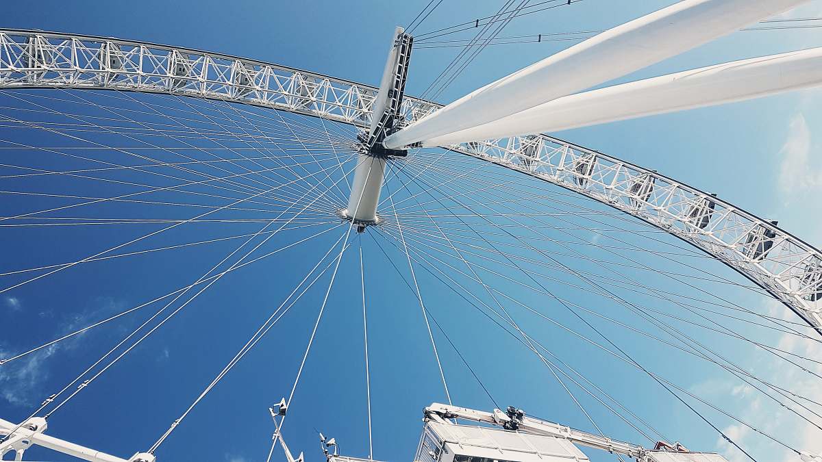 ferris wheel low angle view of white Ferris wheel amusement park